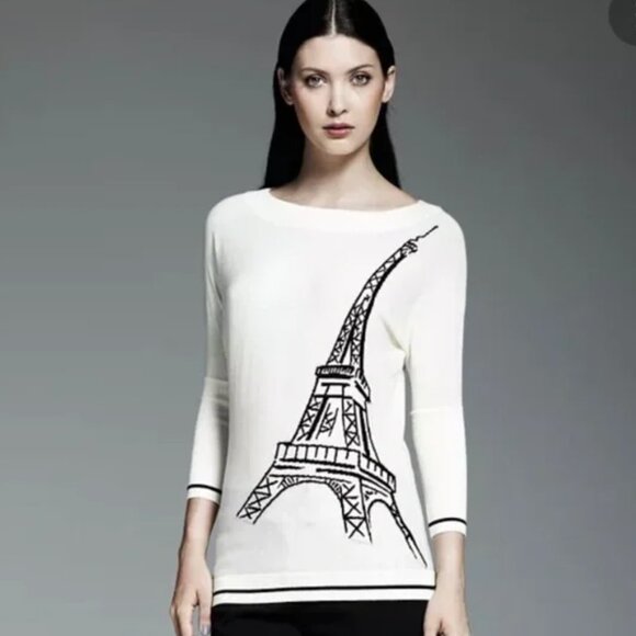 Catherine Malandrino for Design Nation Eiffel Tower Cream Scoop Neck Sweater - Picture 1 of 6